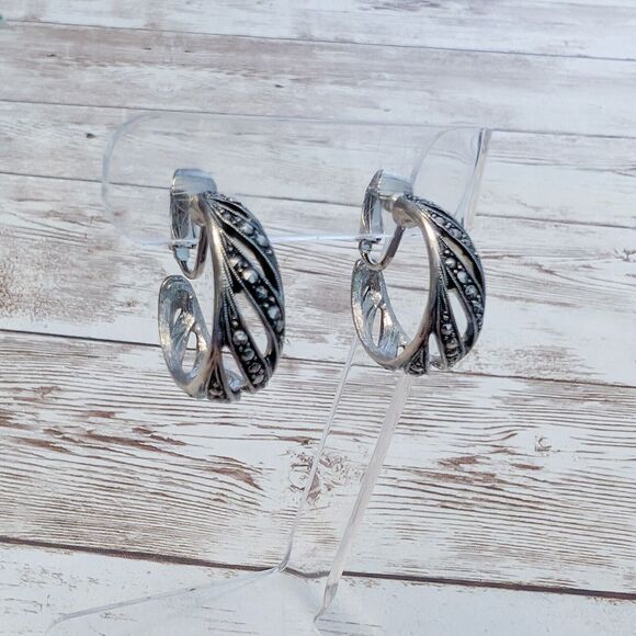 Vintage Clip On Earrings - Ornate Statement Hoops - Picture 3 of 9